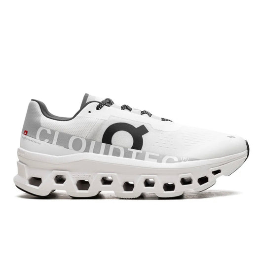 On Cloudmonster white grey - high-performance athletic footwear in White with advanced cushioning