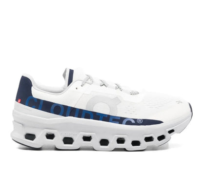 On Cloudmonster white blue - high-performance athletic footwear in White with advanced cushioning