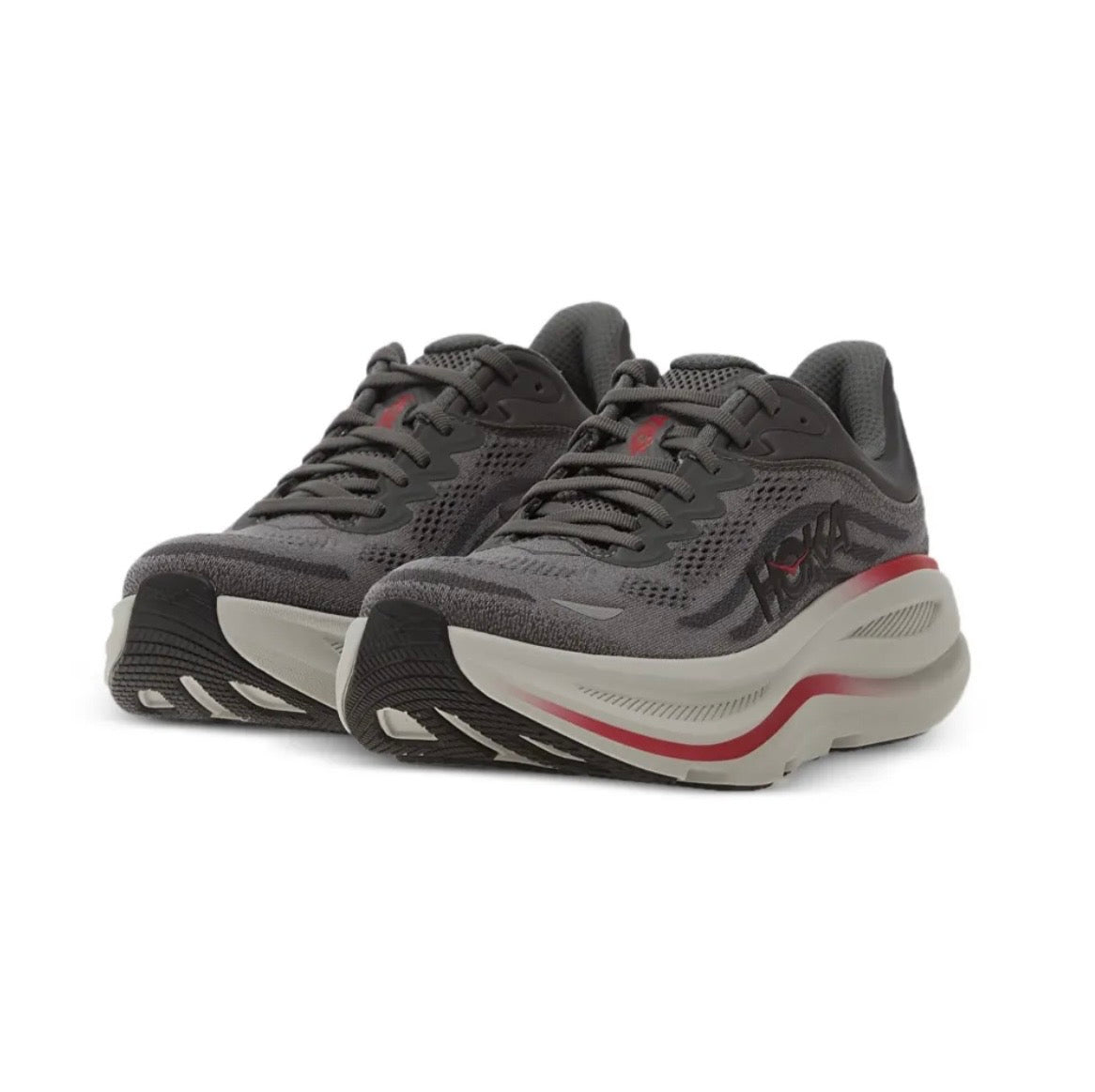 Hoka Bondi 9 Dark Grey Red - high-performance athletic footwear in Red with advanced cushioning