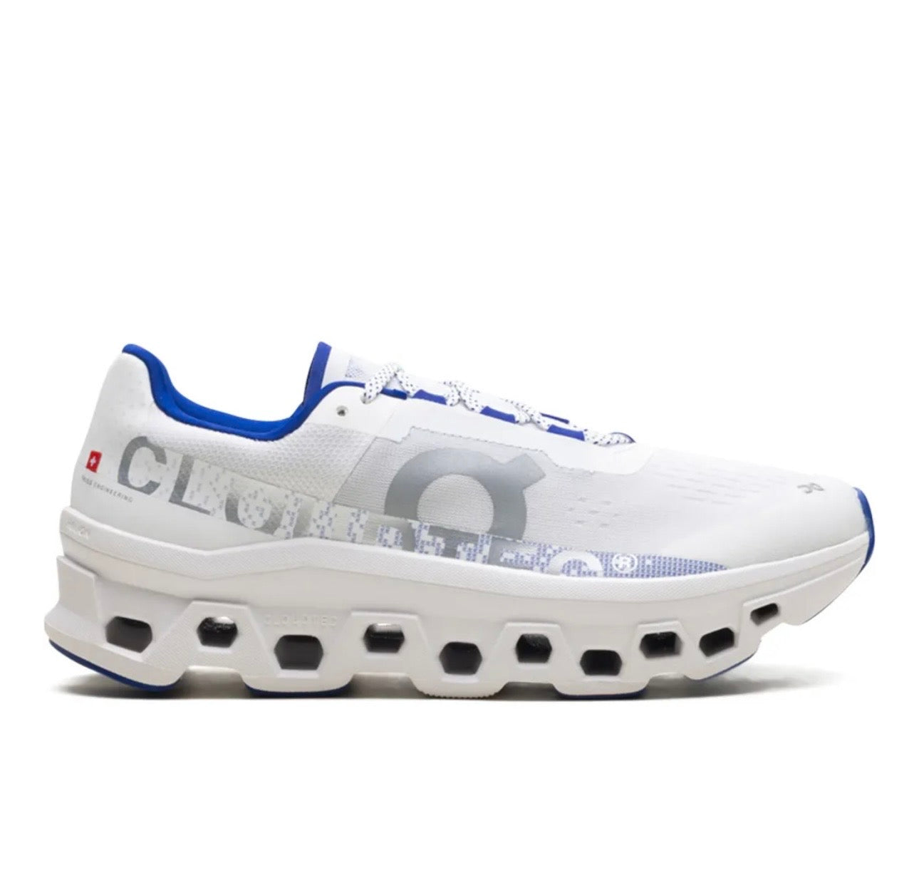 On Cloudmonster white blue - high-performance athletic footwear in White with advanced cushioning